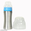 Stainless Steel Milk Bottle for Baby (Silver & Blue, 250 ml)